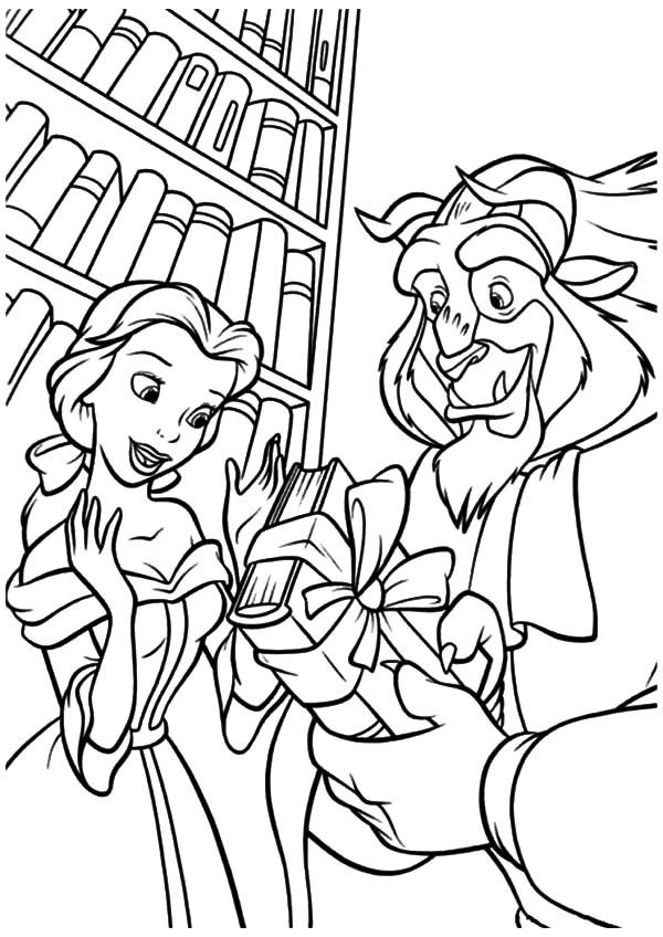 600x848 Disney Beast Give Belle A Book In Library Coloring Pages.jpg (600