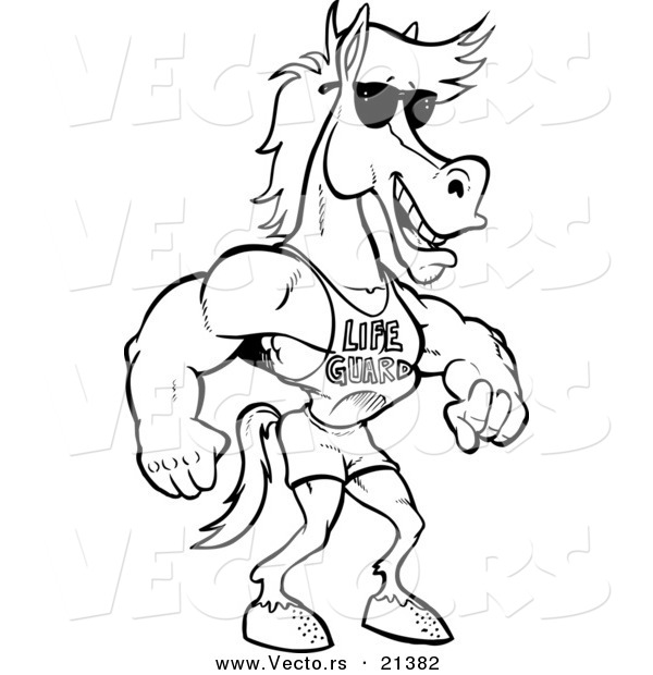 600x620 Vector Of A Cartoon Studly Lifeguard Horse