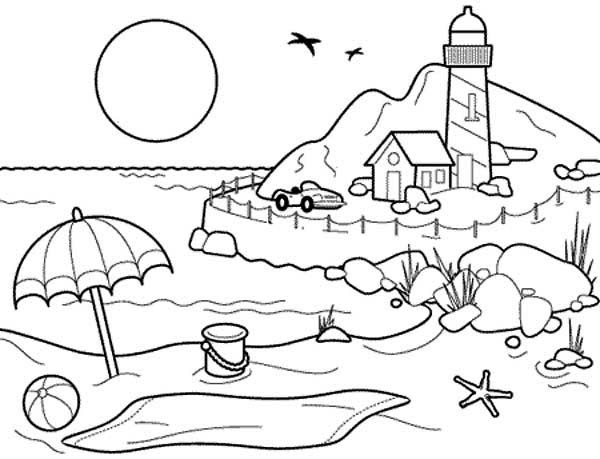 600x459 Beach Coloring Book Landscapes Beach Landscapes With Lighthouse