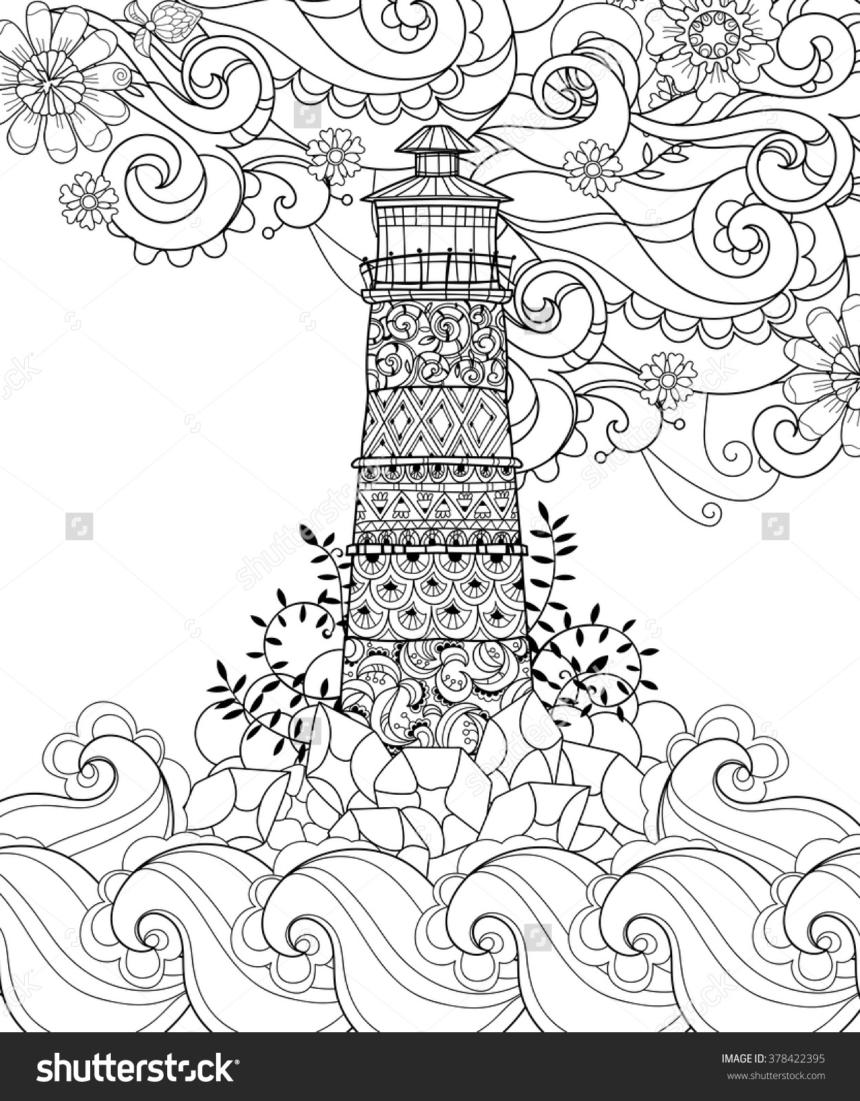 1250x1600 Hand Drawn Doodle Outline Lighthouse Decorated With Floral Free