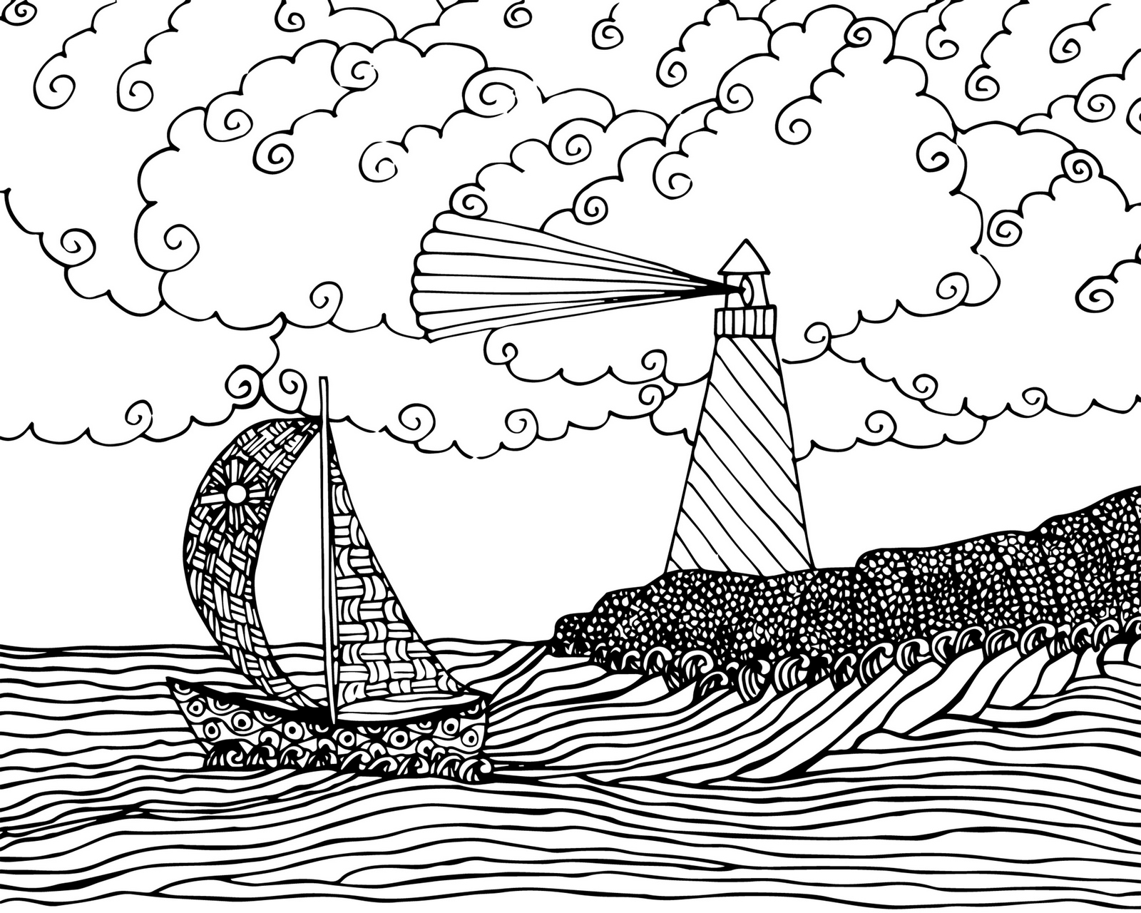 1600x1280 Printable Lighthouse Beach Coloring Sheets Pages Free Kids