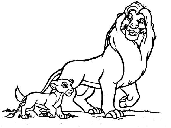 600x450 Mufasa Take Simba Walking Around In The Lion King Coloring Page