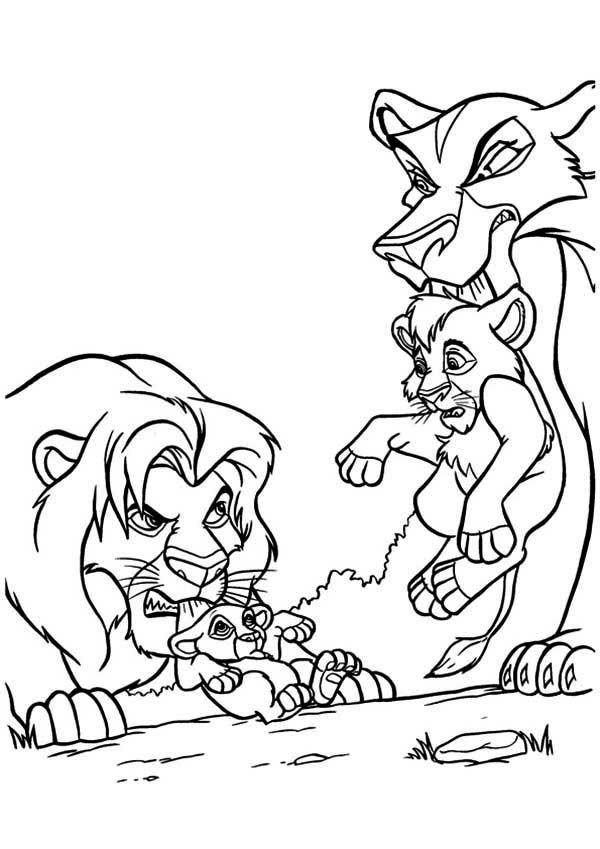 600x849 Mufasa Protecting Simba From Scar The Lion King Coloring Page
