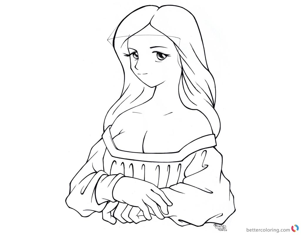 1024x800 Mona Lisa Coloring Pages Line Cartoon Drawing Mona Lisa