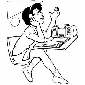 300x300 Student Listen To Music Coloring Page