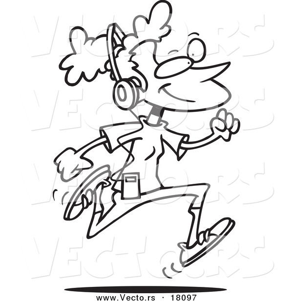 600x620 Vector Of A Cartoon Woman Listening To Music And Running