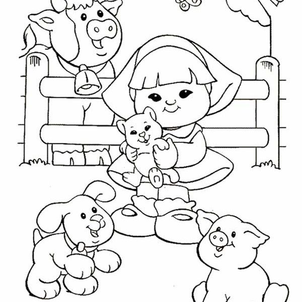 600x600 Little People Coloring Pages Little People With Animals Barn
