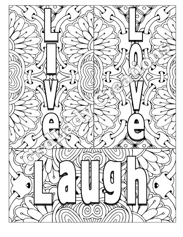 600x776 Word Art Adult Coloring Page Art Letter Design Live Love Laugh