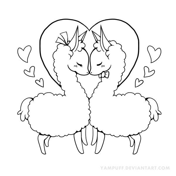 600x600 Love Llama Lineart By Yampuff Com On Diy