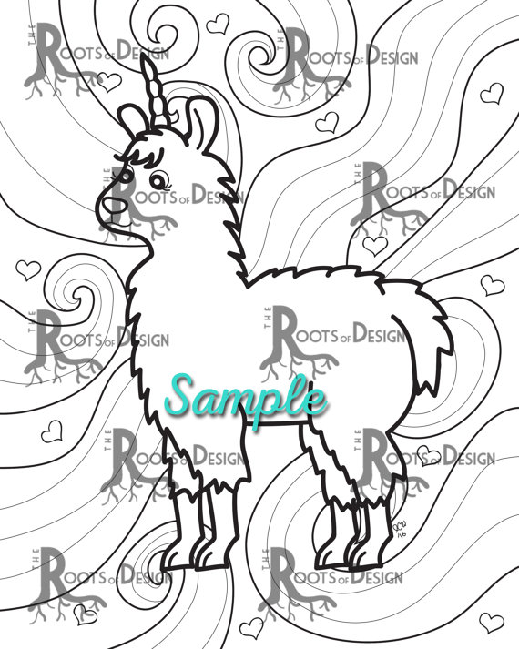 570x713 Instant Download Coloring Page Fun Llamacorn Doodle Art