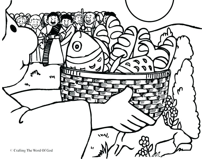 800x628 Coloring Page Of 5 Loaves And 2 Fish Loaves And Fishes Coloring