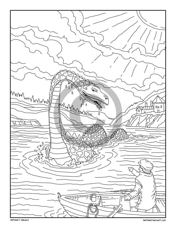570x738 Items Similar To Loch Ness Monster Coloring Page, Printable Adult