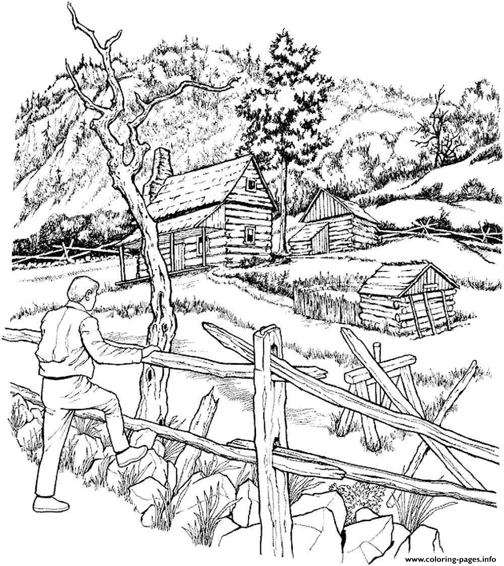 1000x1121 Informative Log Cabin Coloring Page Snowy Land