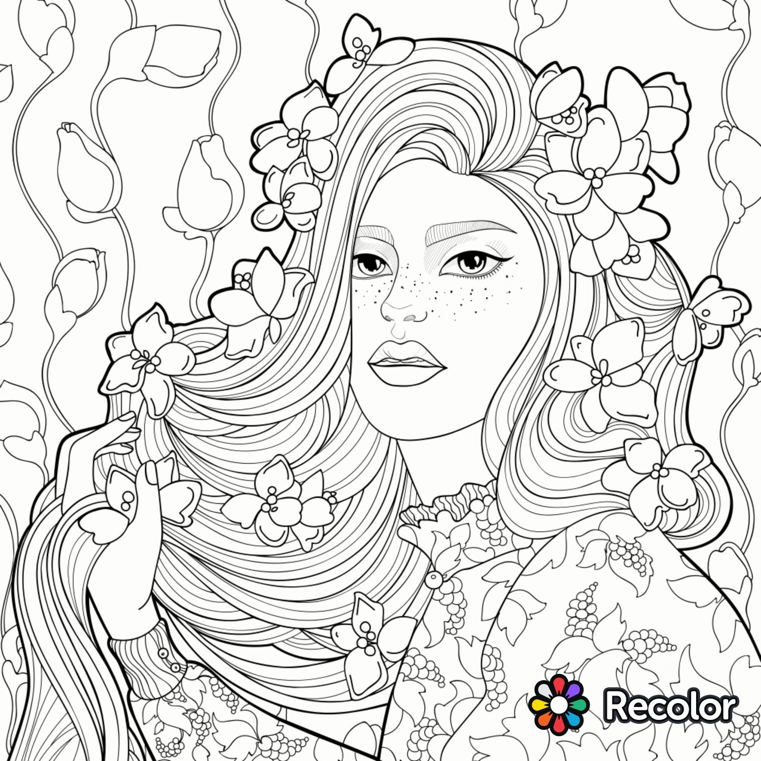 1536x1536 Free Printable Adult Coloring Pages With Long Hair Girls Cool