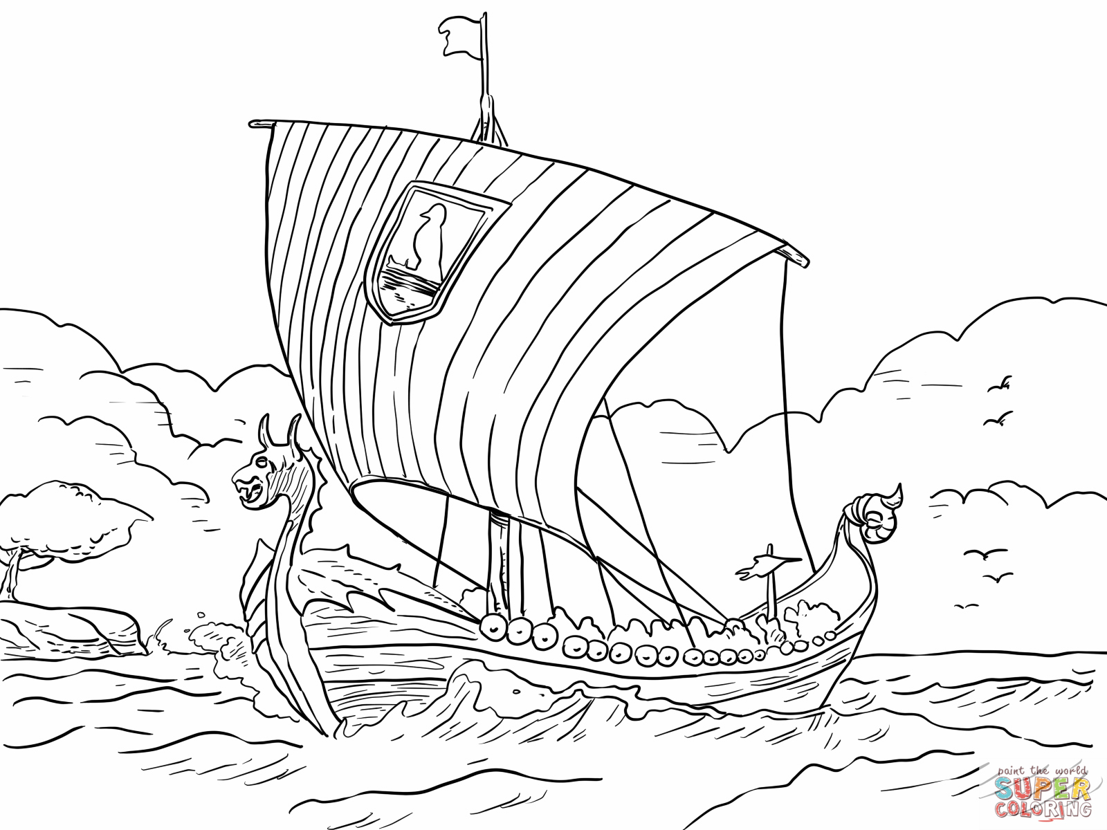 1600x1200 Bonanza Viking Coloring Page Vikings Pages Longship Sea Vessel