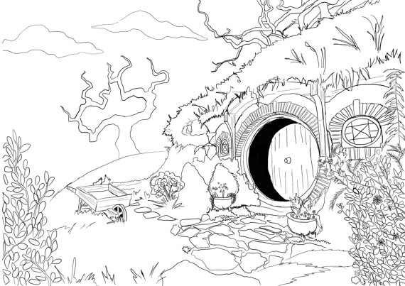 570x403 Lord Of The Rings Coloring Pages Adult Coloring Page Hobbit House