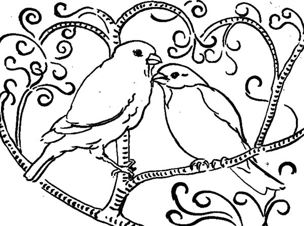 600x446 Love Birds Perching On Love Tree Coloring Pages Batch Coloring