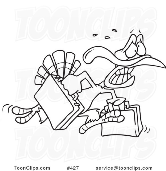 581x600 Cartoon Coloring Page Line Art Of A Turkey Bird Running In Panic
