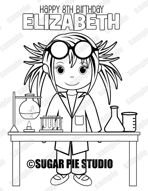 570x738 Mad Scientist Science Coloring Page Birthday Party Favor