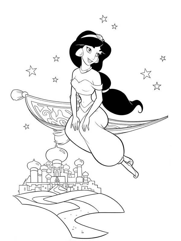 600x800 Princess Jasmine On Magic Carpet Coloring Page Disney