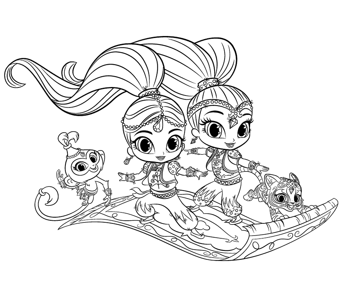 1200x1024 Shimmer And Shine On Magic Carpet Coloring Pages