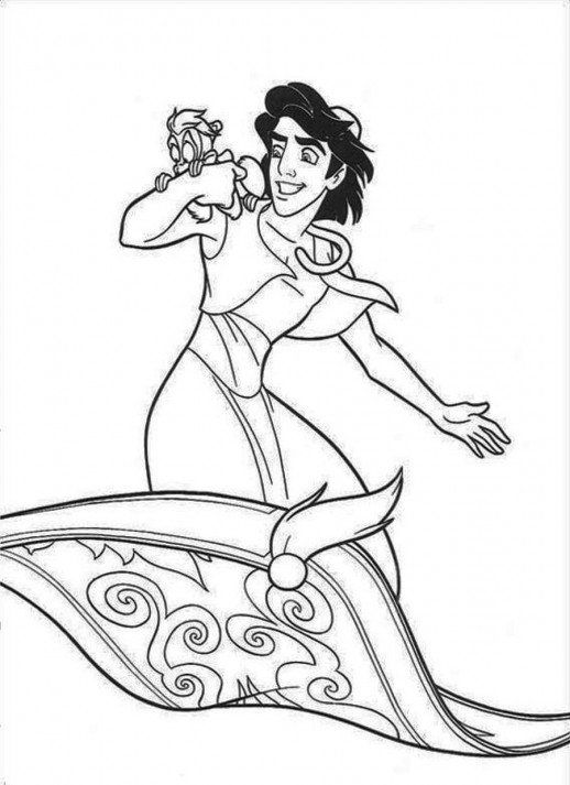 518x713 Aladdin And Jasmine Walk Away With Flying Magic Carpet Coloring