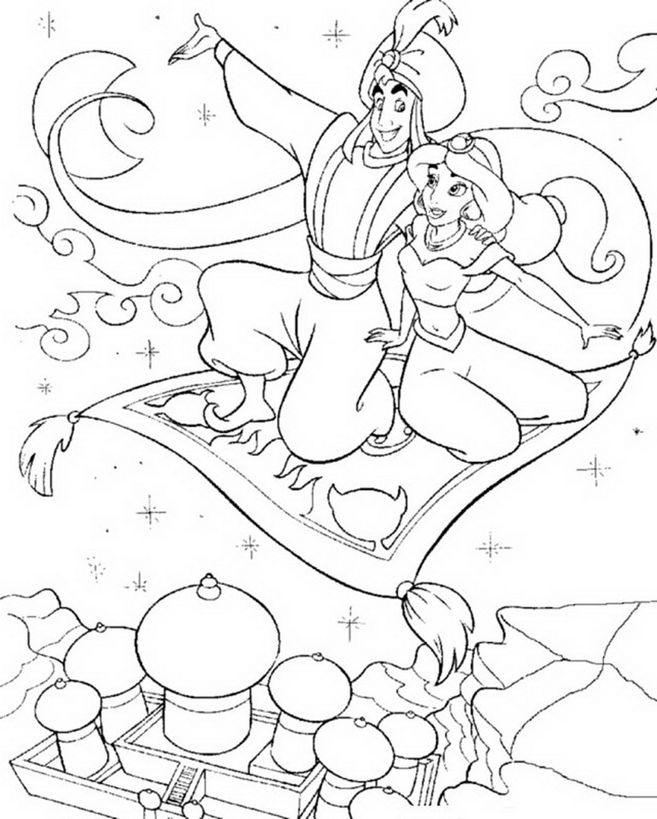 1284x1600 Aladdin Taking Jasmine On Flying Carpet Coloring Page Aladdin