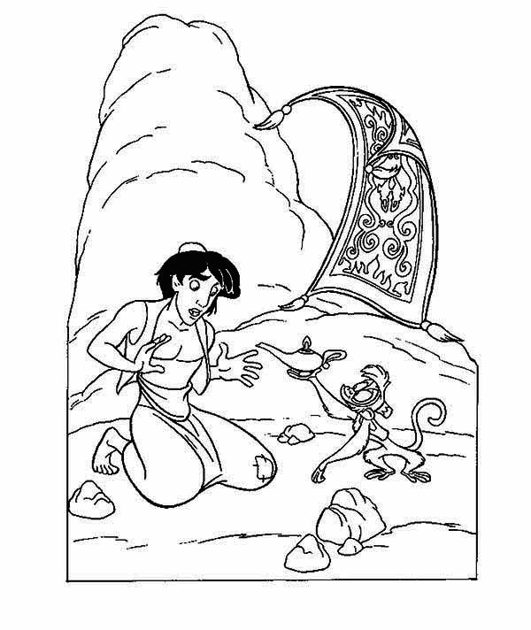 600x712 Abu And Aladdin Found The Magic Lamp Coloring Page
