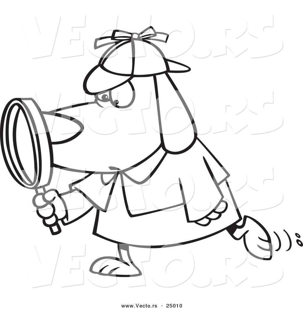 1024x1044 Vector Of A Cartoon Sleuth Dog Using A Magnifying Glass