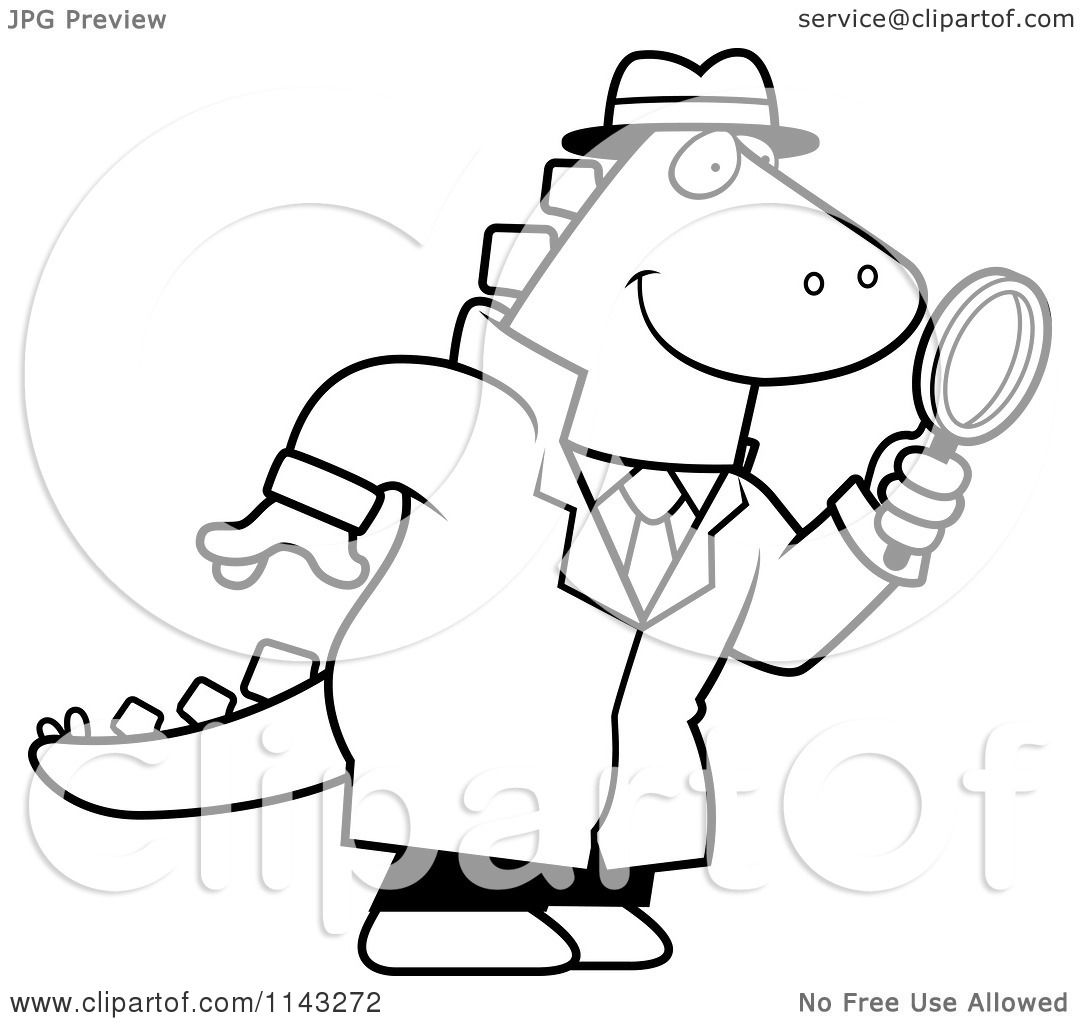 1080x1024 Cartoon Clipart Of Blacknd White Dinosaur Detective Using