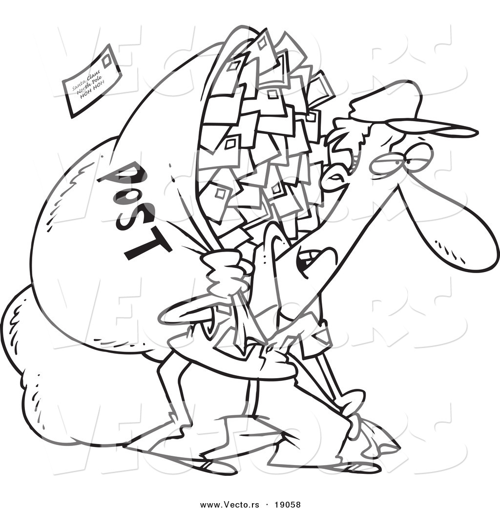 1024x1044 Vector Of A Cartoon Tired Mail Man Carrying A Big Bag