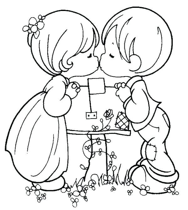 600x670 Love Color Pages Love Two Kids Kissing On Mail Box They Are