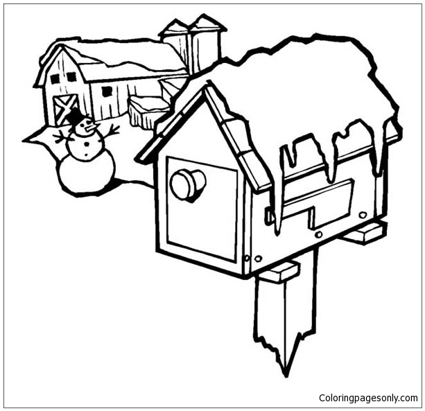 613x593 Frozen Mailbox On Christmas Day Coloring Page