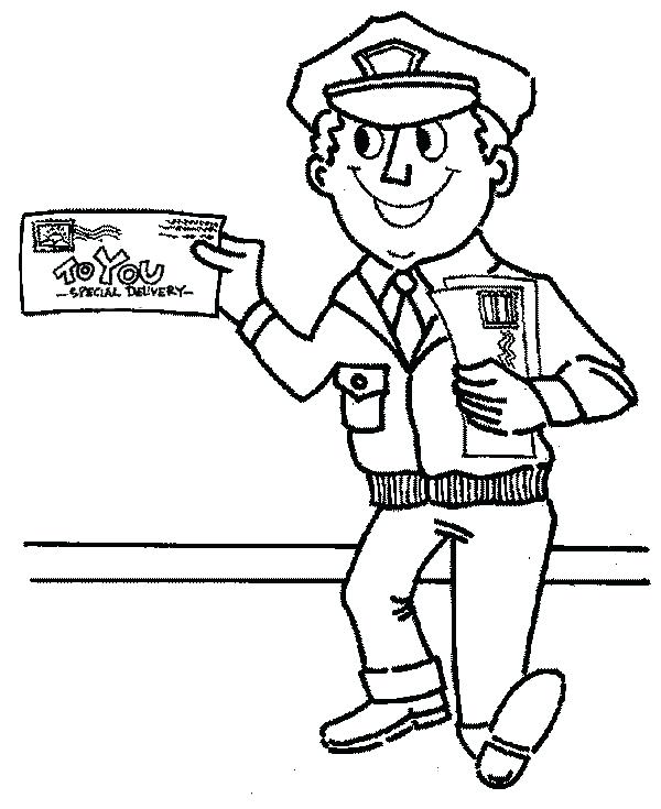 600x735 Community Helpers Coloring Pages Nurse Postman Is Smiling In Page
