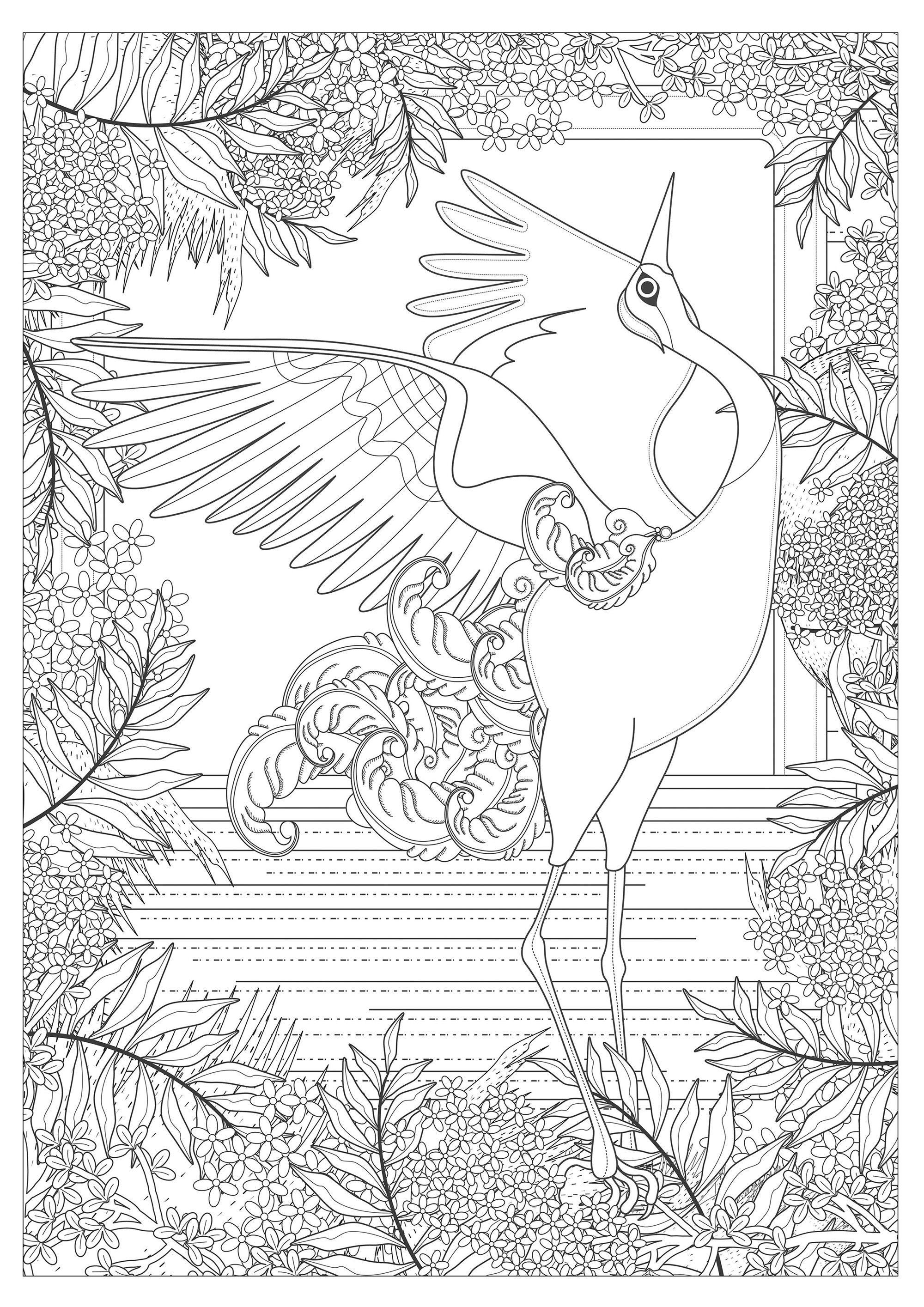 2000x2829 Free Coloring Page Coloringdult Majestic Crane By Kching.