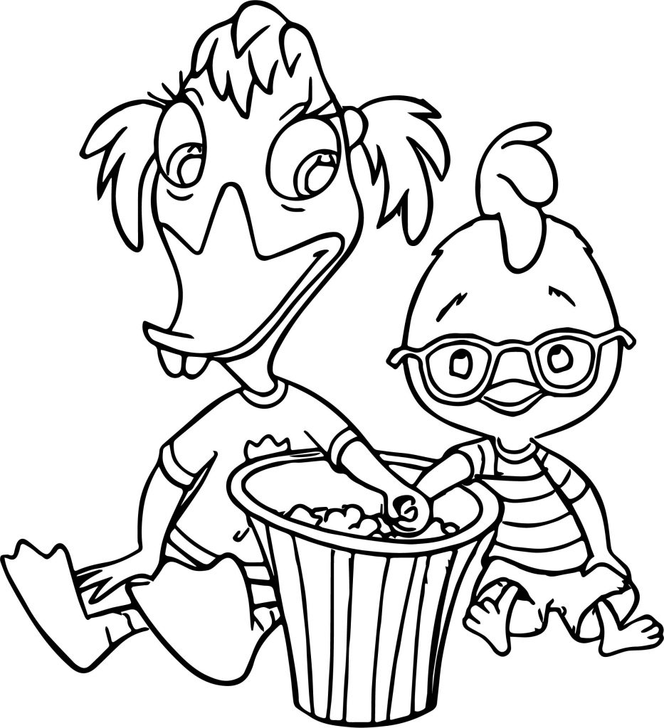 933x1024 Abba Mallard And Little Chicken Cluck Eating Popcorn Coloring
