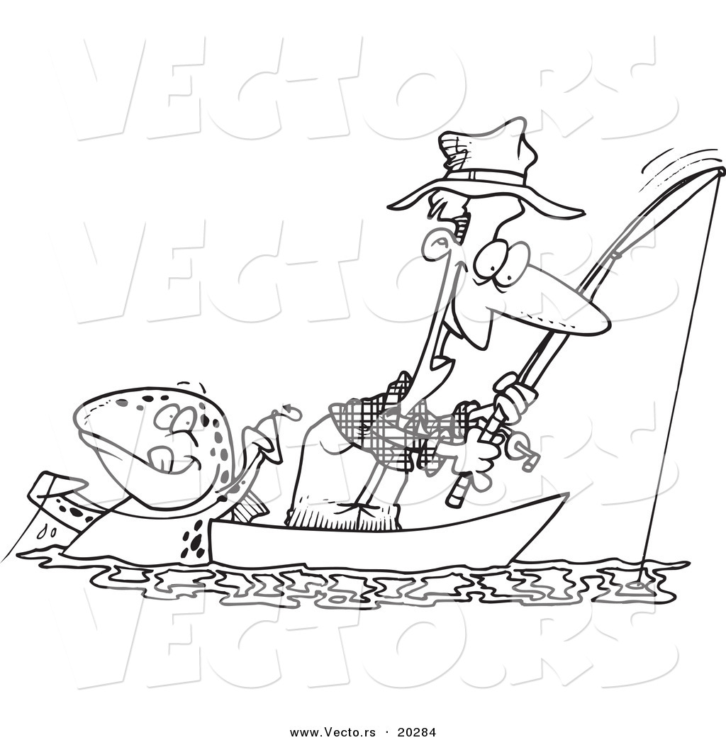 1024x1044 Vector Of A Cartoon Fish Tugging On A Man's Line