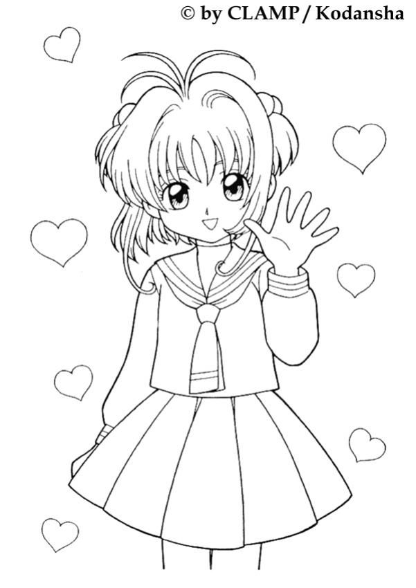 601x850 Sakura And Hearts Coloring Page. More Manga Coloring Sheets