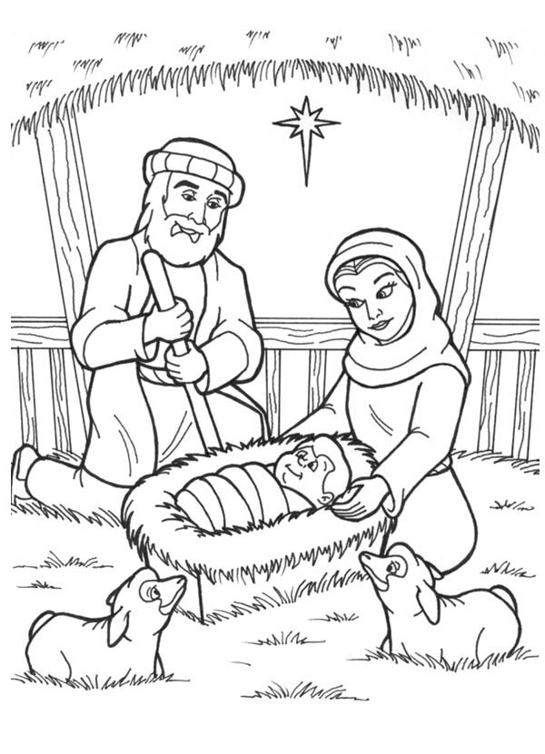 600x831 Jesus Is Born In A Manger In Nativity Coloring Page Color Luna