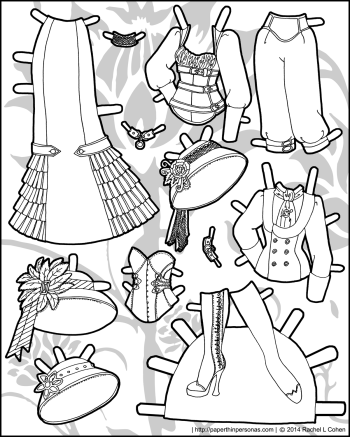 350x437 Mannequin Steampunk Clothes Bw Paper Dolls Fantasy Wardrobe Pt