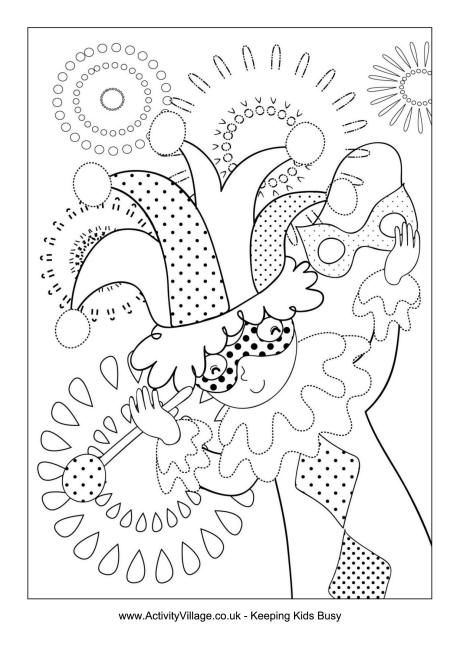 460x650 Mardi Gras Jester Colouring Page