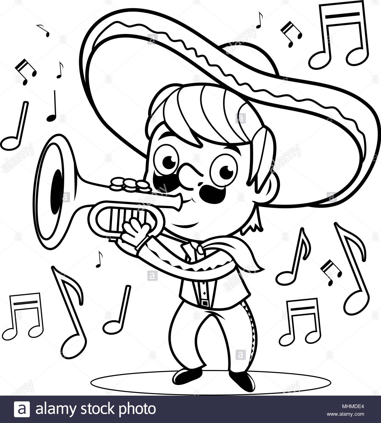1252x1390 Mexican Mariachi Man Playing The Trumpet. Black And White Coloring