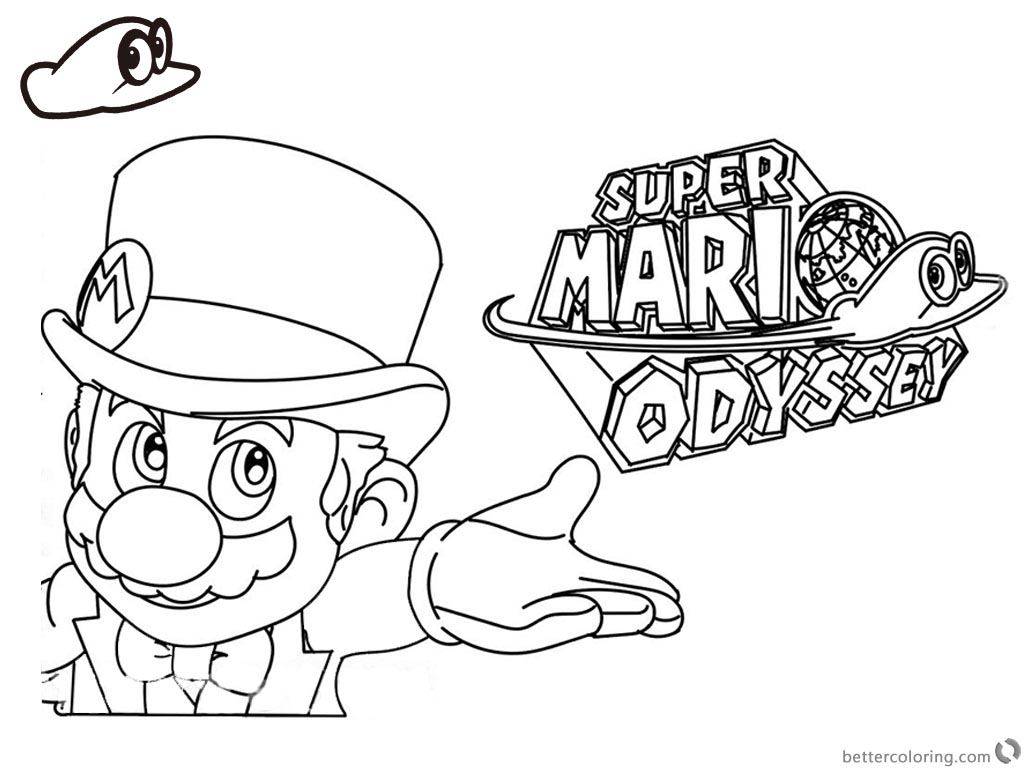 1024x768 Super Mario Odyssey Coloring Pages Line Art With Logo