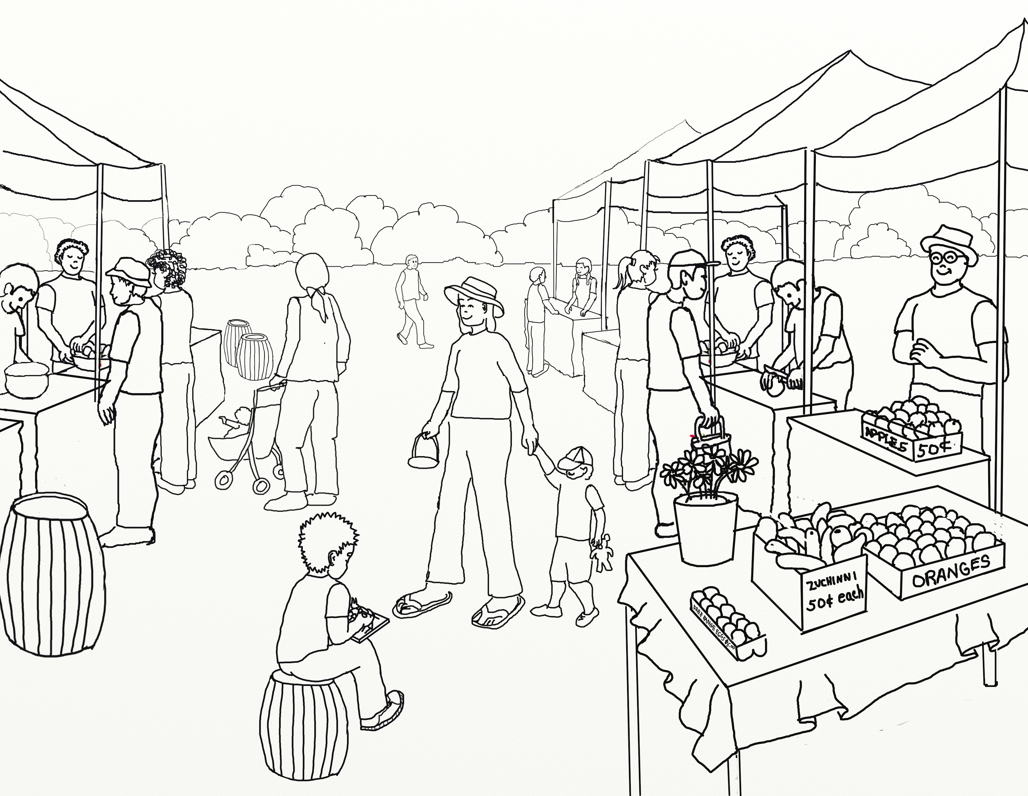 3300x2553 Market Coloring Pages Printable Coloring For Kids 2018