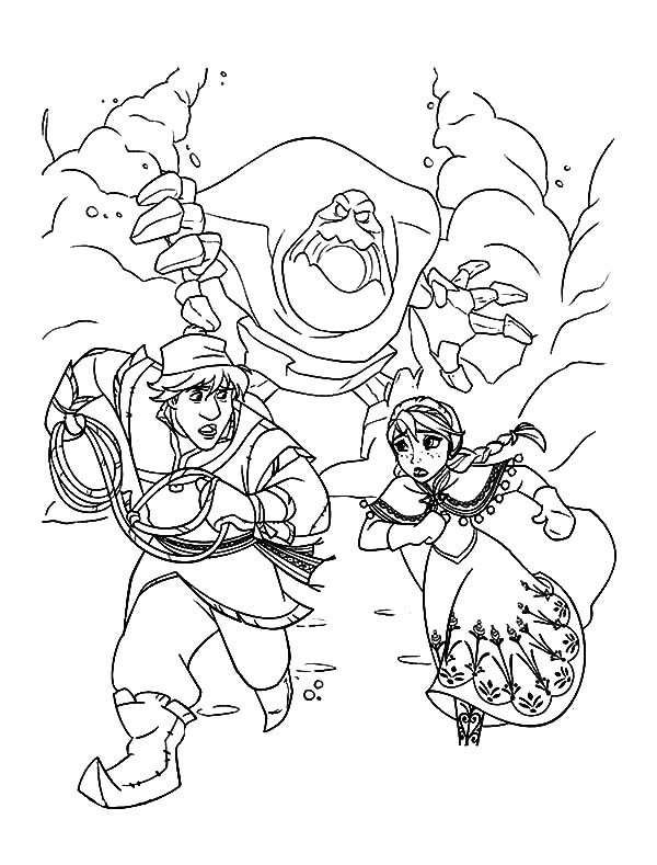 600x789 Kristoff And Princess Anna Chased By Marshmallow Coloring Pages