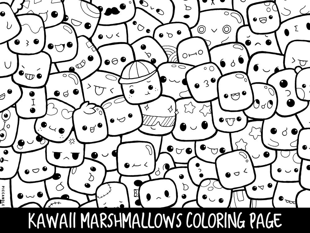 1000x750 Marshmallows Doodle Coloring Page Printable Cutekawaii