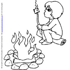 236x236 Campfire Coloring Page Roasting Marshmallows, Outdoor Fun