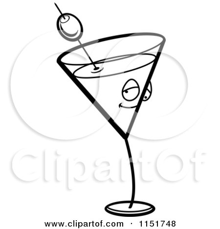 450x470 Cartoon Clipart Of A Black And White Martini Character