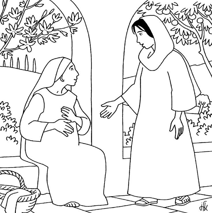 736x741 Image Result For Mary Visits Elizabeth Coloring Page Preschool