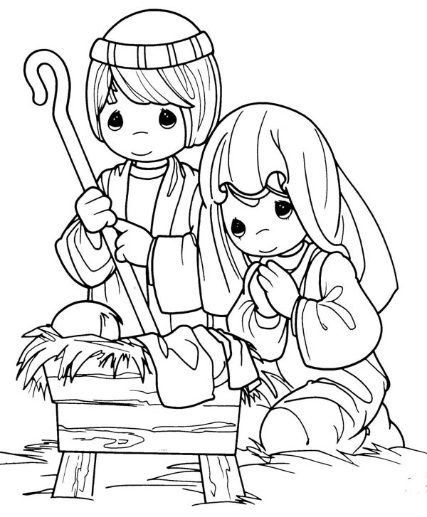 600x727 Joseph And Mary In Jesus Christ Nativity Coloring Page Color Luna